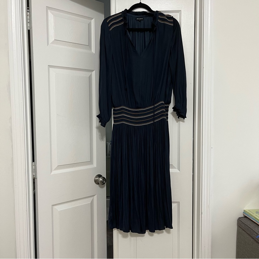 Smocked Waist Satin Midi Dress
